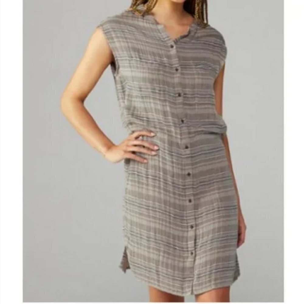 Prana Buenos DIas Dress Organic Cotton Double Weave‎ Muslin Stripe Button Dress